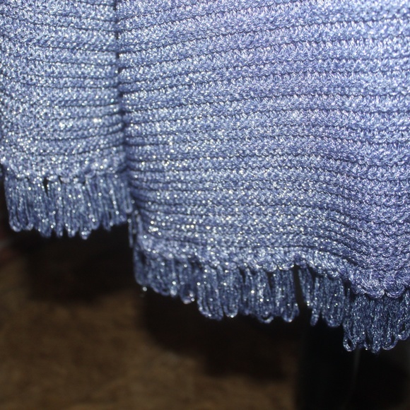 RUBY RD. NAVY BLUE SILVER BEADED NECKLINE PULL OVER FRINGE SWEATER 1X EUC - Picture 4 of 5
